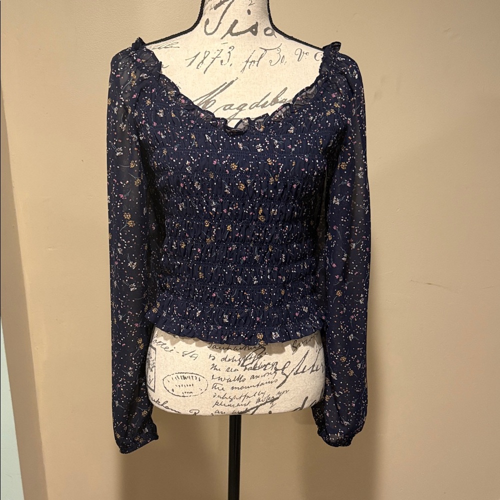 Floral Navy Long Sleeve Top